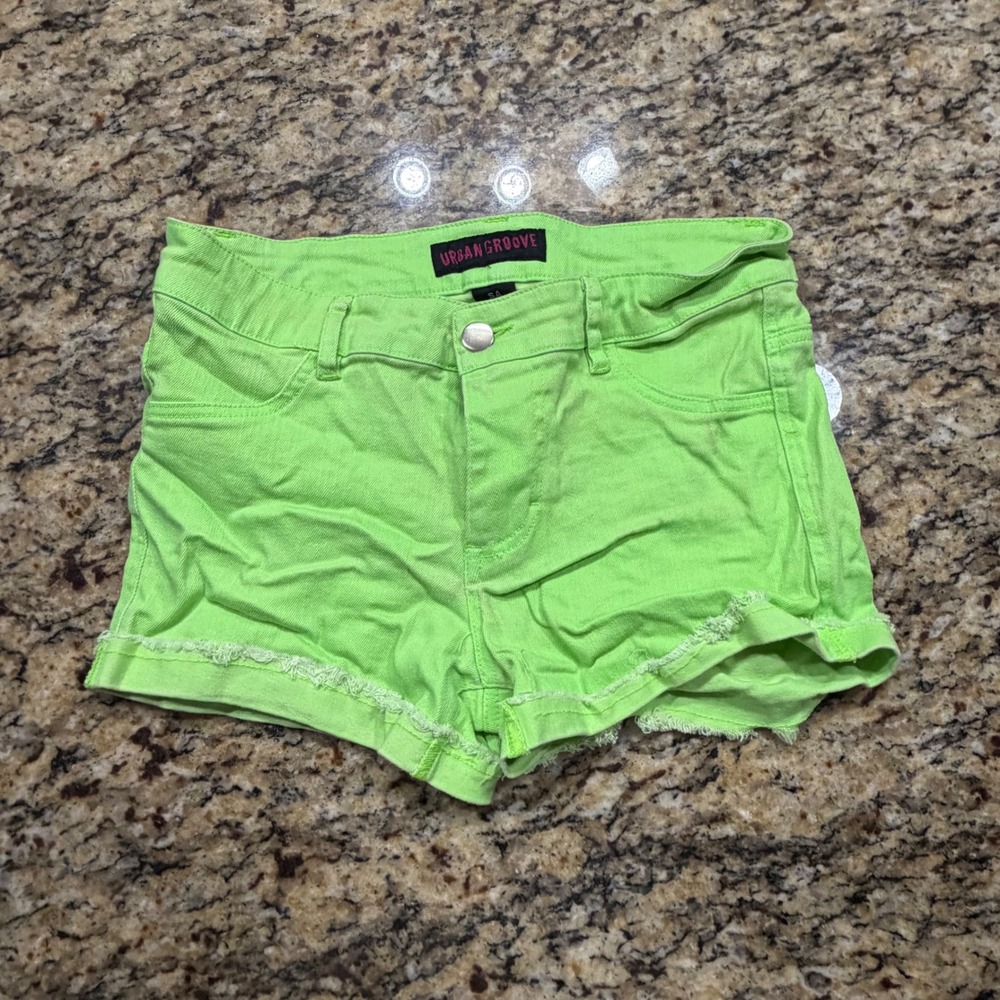 Urban Groove Neon Lime Green Denim Shorts Frayed Hem Dance Festival Size SA